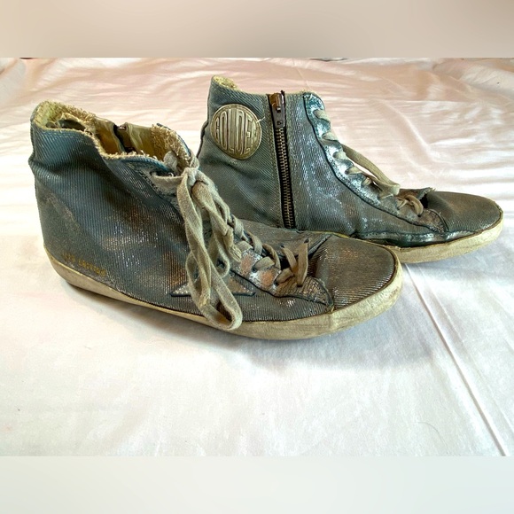 Golden Goose high top sneakers blue sparkle distressed women’s size 11 - Picture 1 of 14